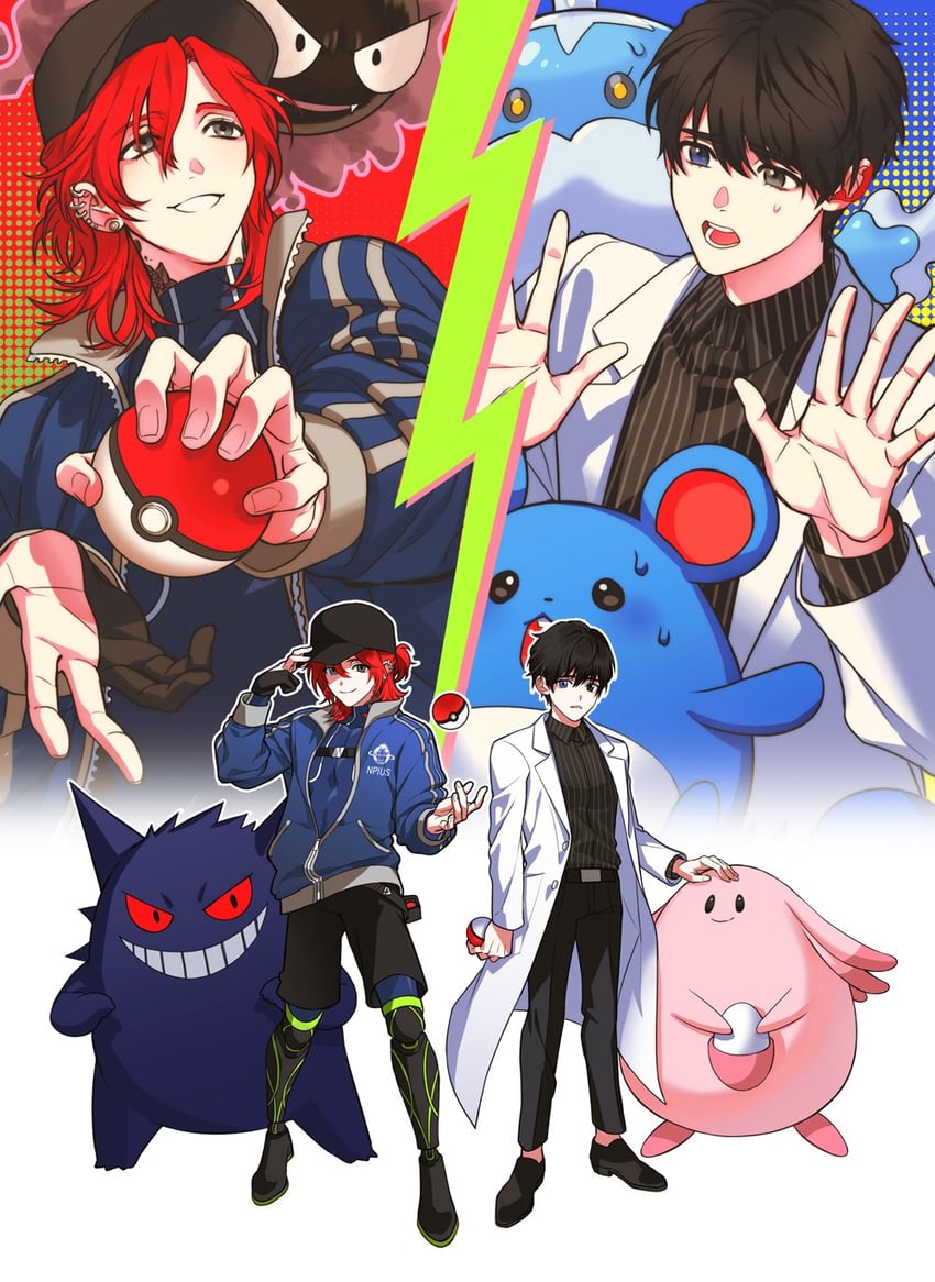 gengar, gastly, marill, chansey, park moo-hyun, and 2 more (pokemon and 1 more) drawn by padakpadak_88