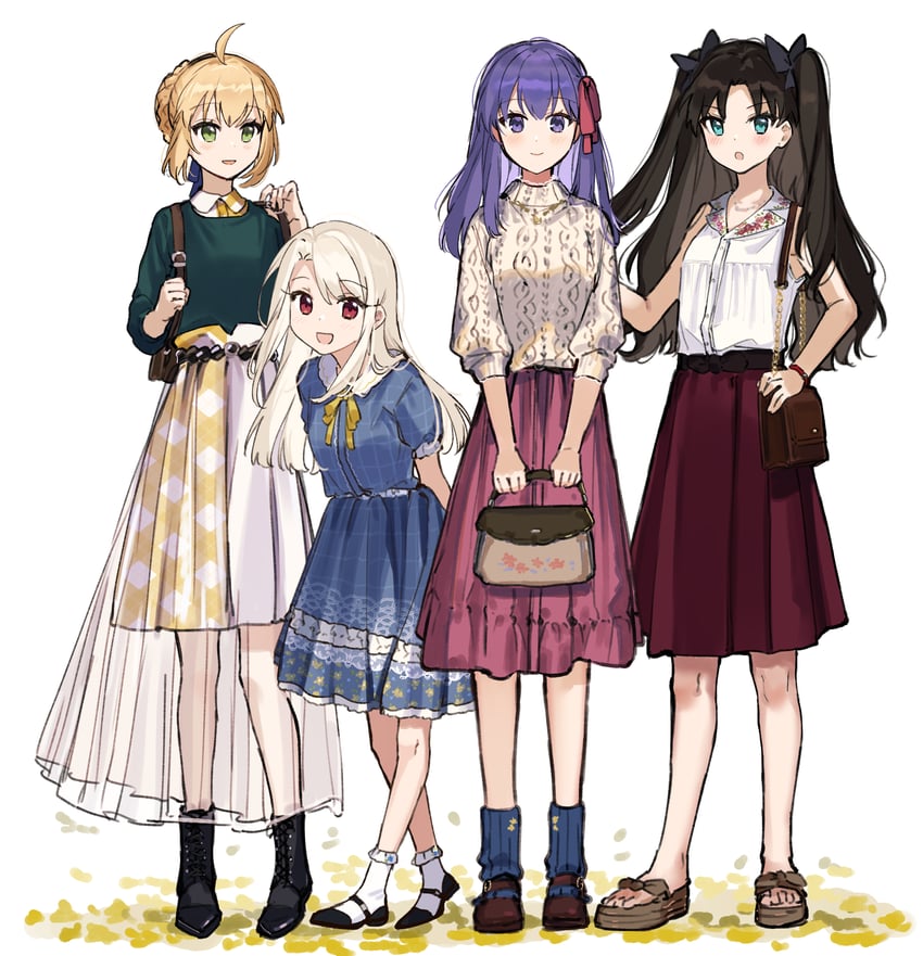 artoria pendragon, saber, tohsaka rin, illyasviel von einzbern, and matou sakura (fate and 1 more) drawn by rizu033