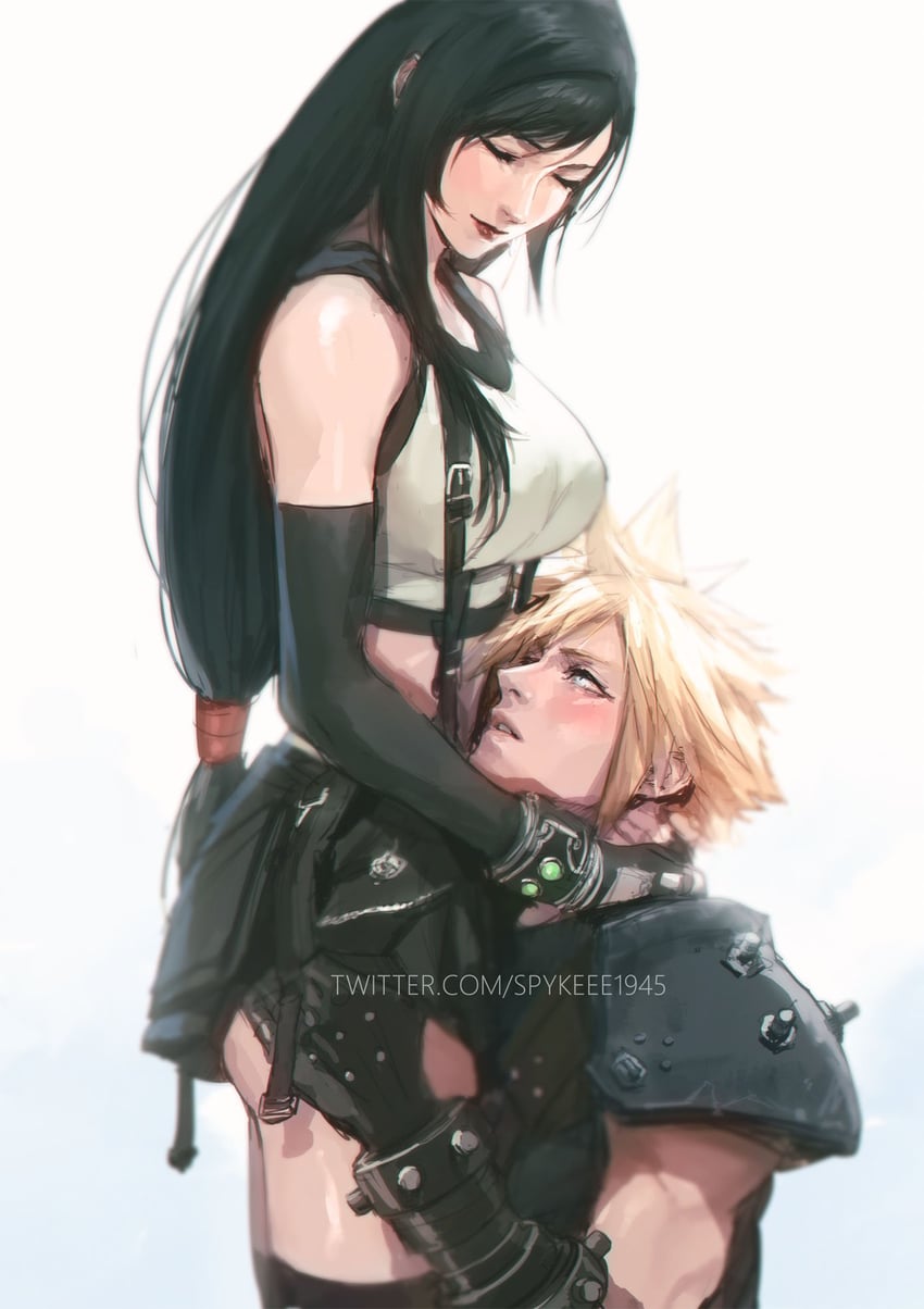 tifa lockhart and cloud strife (final fantasy and 2 more) drawn by spykeee
