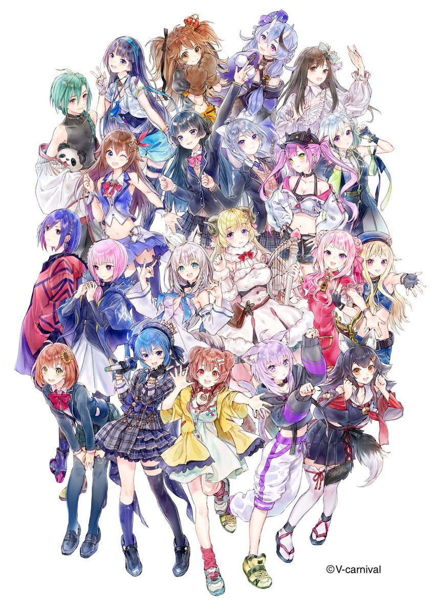 shirakami fubuki, hoshimachi suisei, nekomata okayu, tokoyami towa, ookami mio, and 17 more (hololive and 6 more) drawn by kishida_mel