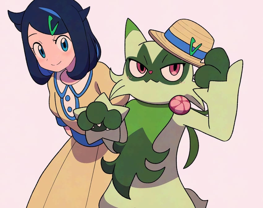 liko and floragato (pokemon and 1 more) drawn by tyako_089