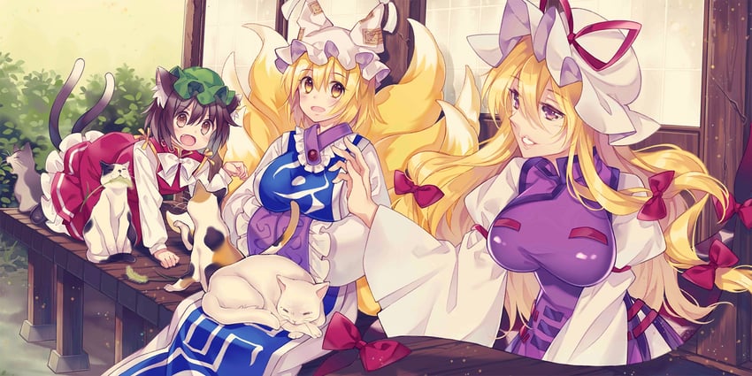 yakumo yukari, yakumo ran, and chen (touhou and 1 more) drawn by mottsun