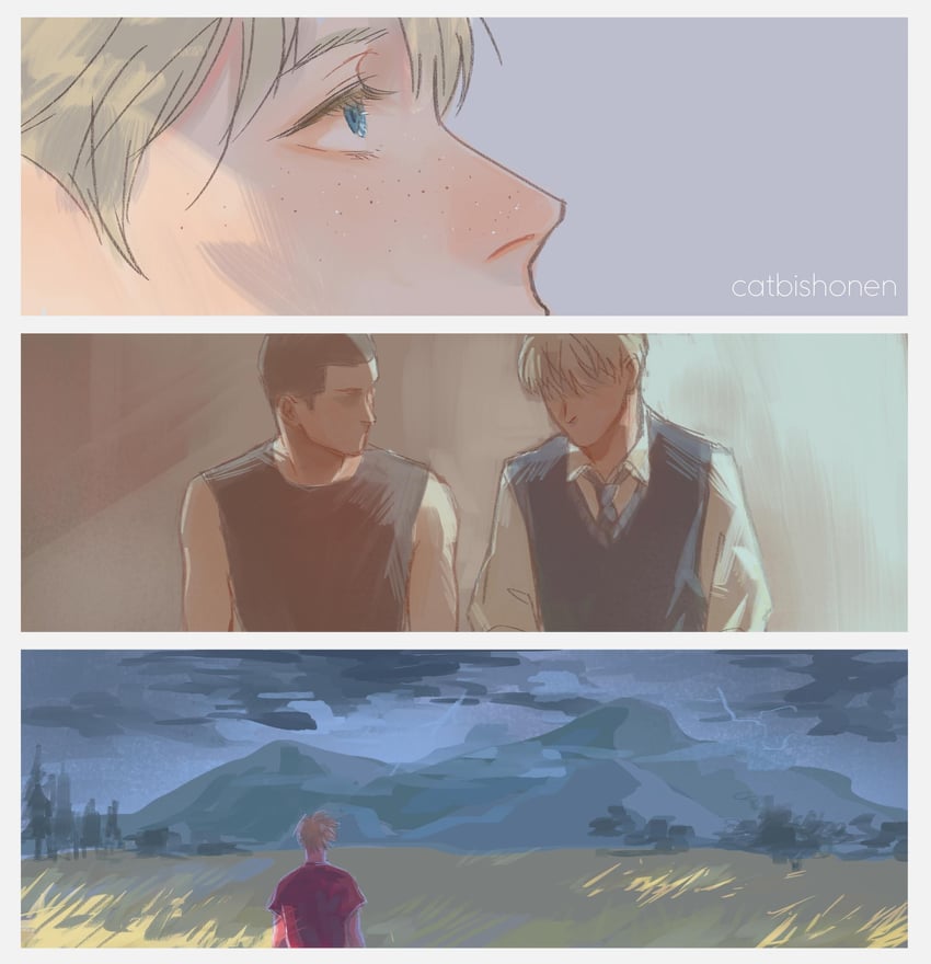 adam parrish and ronan lynch (the raven cycle) drawn by catbishonen