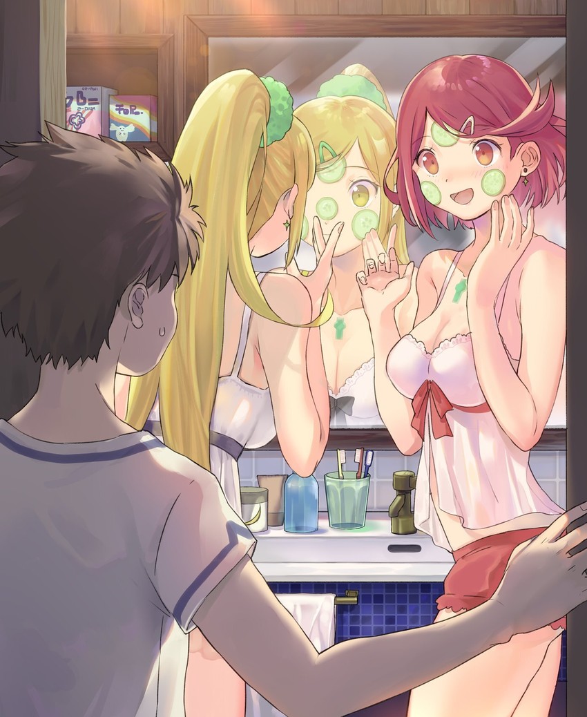 pyra, mythra, and rex (xenoblade chronicles and 1 more) drawn by fujie-yz