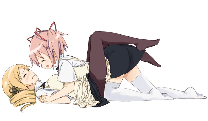 kaname madoka and tomoe mami (mahou shoujo madoka magica and 1 more) drawn by abe_kanari