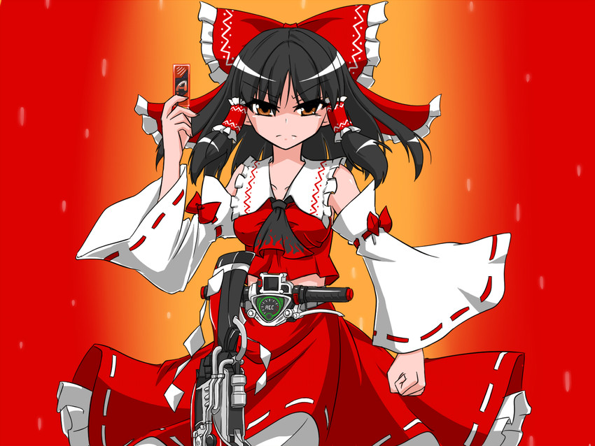 hakurei reimu and kamen rider accel (touhou and 2 more) drawn by tsukushi_(741789)