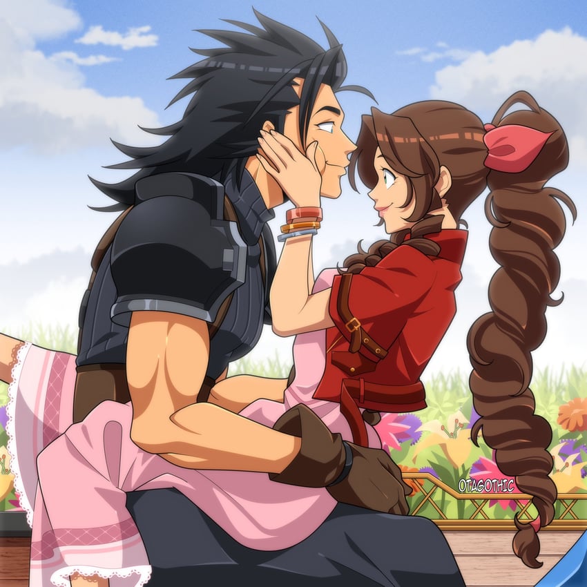 aerith gainsborough and zack fair (final fantasy and 3 more) drawn by otagothic