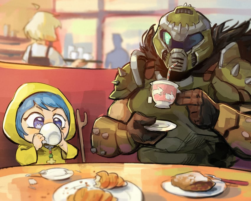 doomguy, luce, and daisy (doom and 2 more) drawn by chloraide
