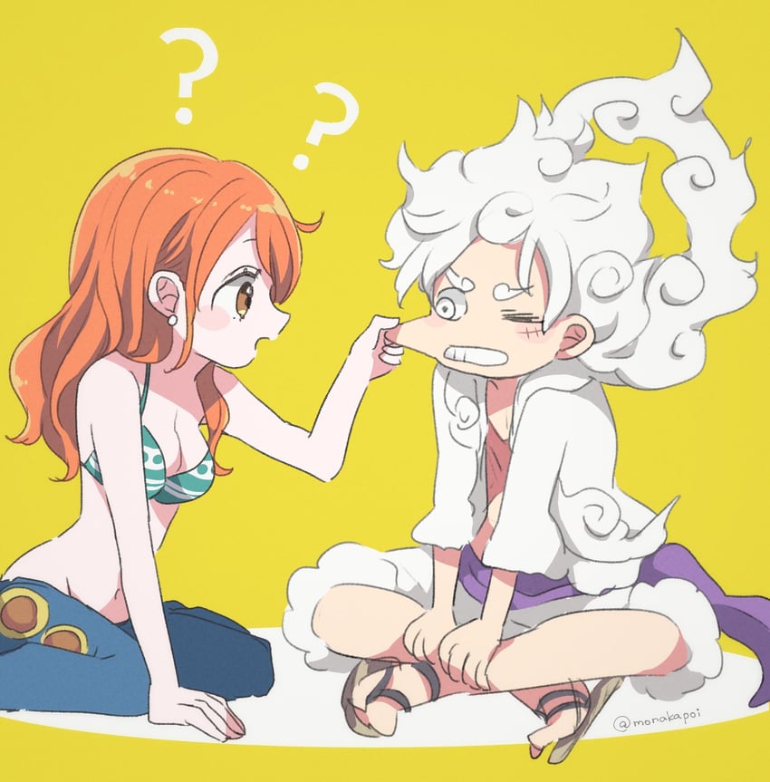 nami and monkey d. luffy (one piece) drawn by shinogo_no