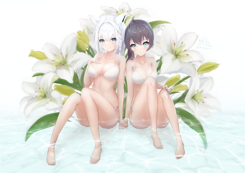 shirakami fubuki and natsuiro matsuri (hololive) drawn by miyanya_ru