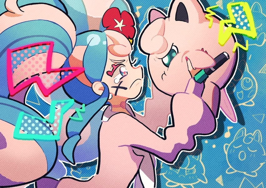 hatsune miku, jigglypuff, and fairy miku (pokemon and 2 more) drawn by 27_(tsuna)