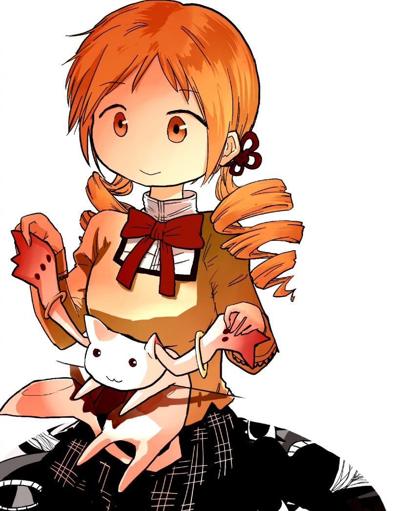 tomoe mami and kyubey (mahou shoujo madoka magica) drawn by shiotan