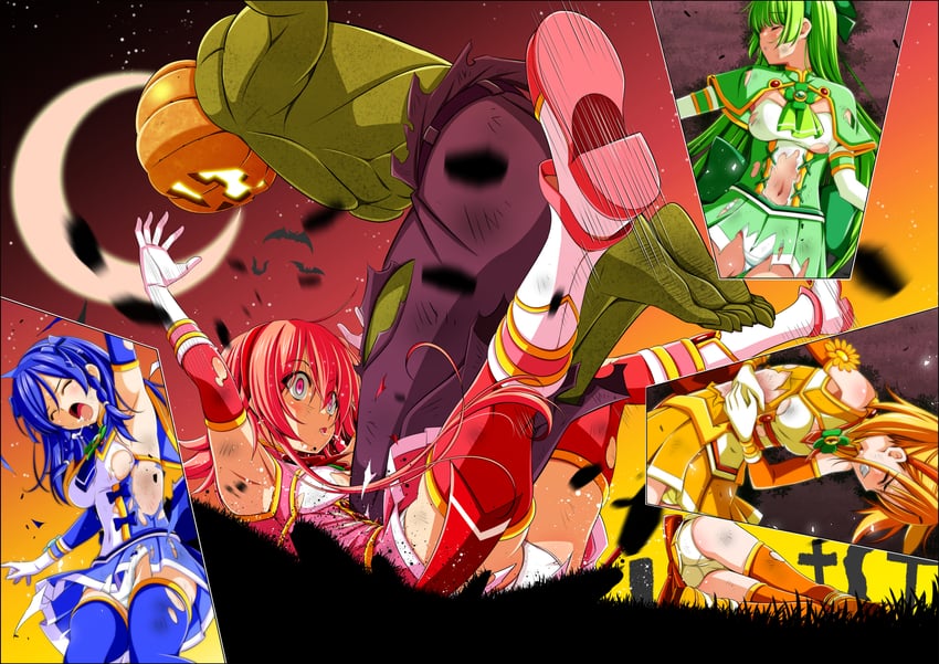 utsugi chisaki, clover rose, shimono aoi, clover cobalt, hasumi ren, and 3 more (yotsuba no senki clover rose) drawn by koeda0111