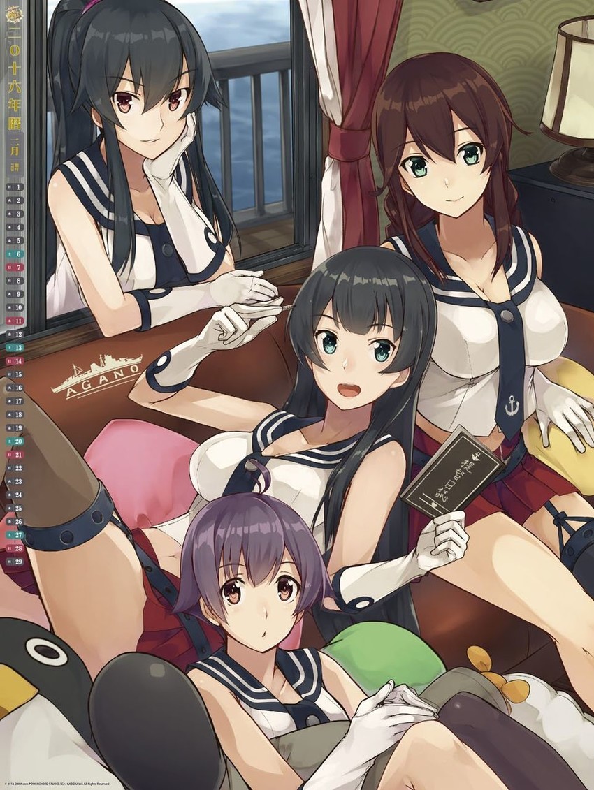 yahagi, noshiro, agano, failure penguin, and sakawa (kantai collection) drawn by konishi_(koconatu)
