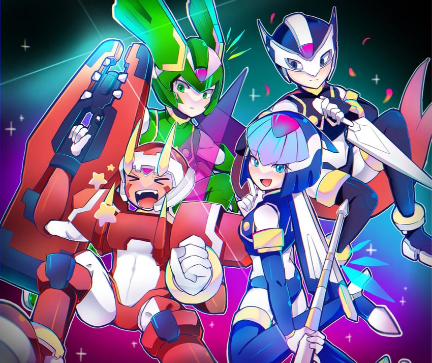 fairy leviathan, sage harpuia, hidden phantom, and fighting fefnir (mega man and 1 more) drawn by chikuwa_(kari)