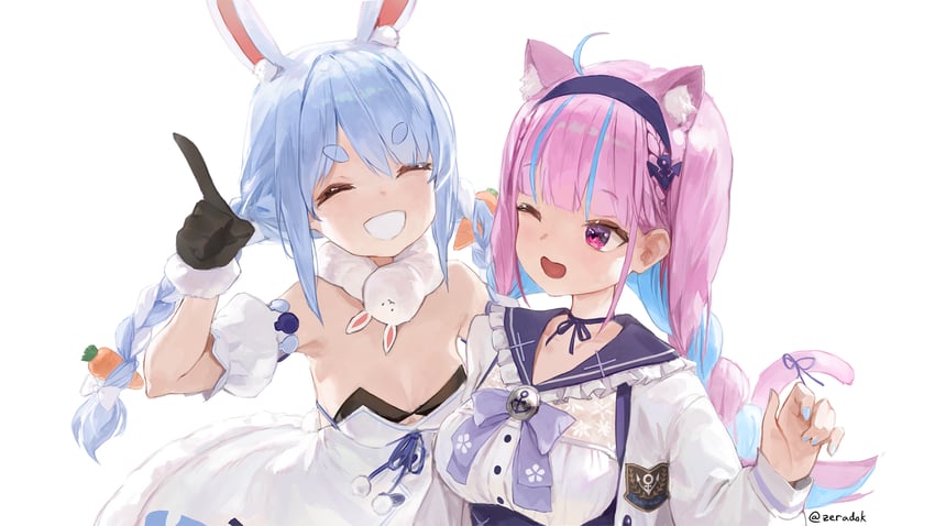 usada pekora, minato aqua, and don-chan (hololive) drawn by zeradok