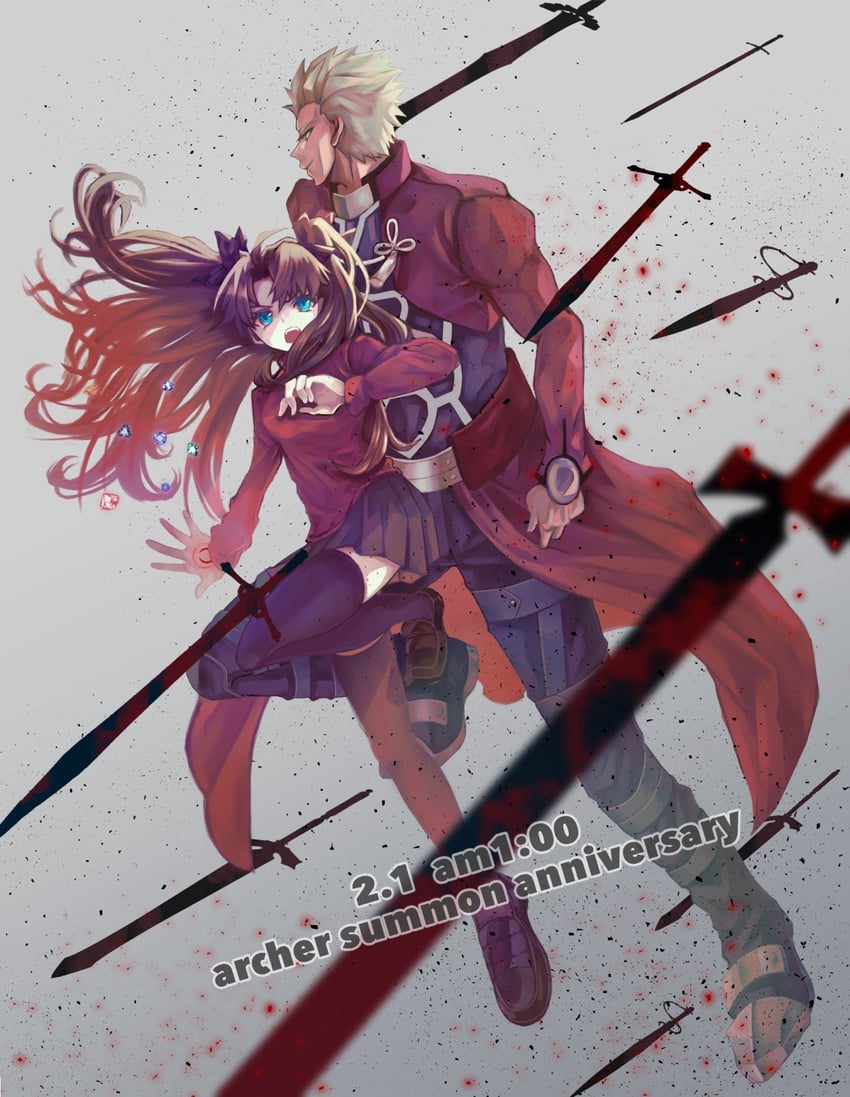 tohsaka rin and archer (fate and 1 more) drawn by ruko072