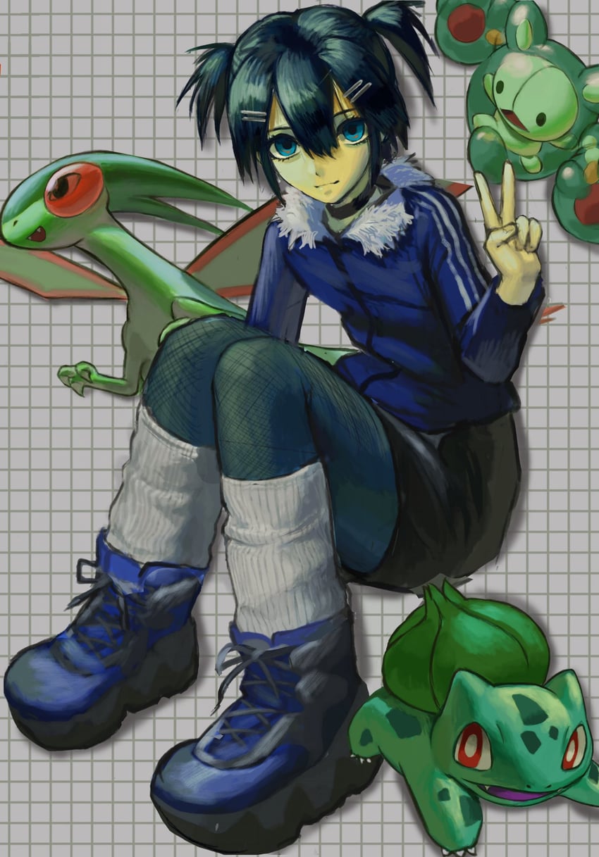 bulbasaur, flygon, and reuniclus (original and 1 more) drawn by llchimera