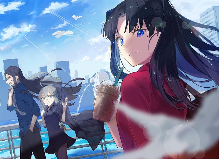 tohsaka rin, waver velvet, lord el-melloi ii, gray, and add (fate and 2 more) drawn by oyakoricell