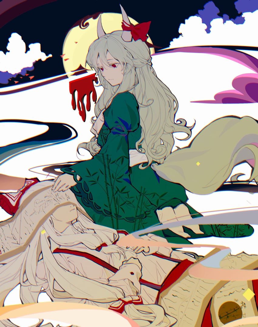 fujiwara no mokou, kamishirasawa keine, and ex-keine (touhou) drawn by yongyu366