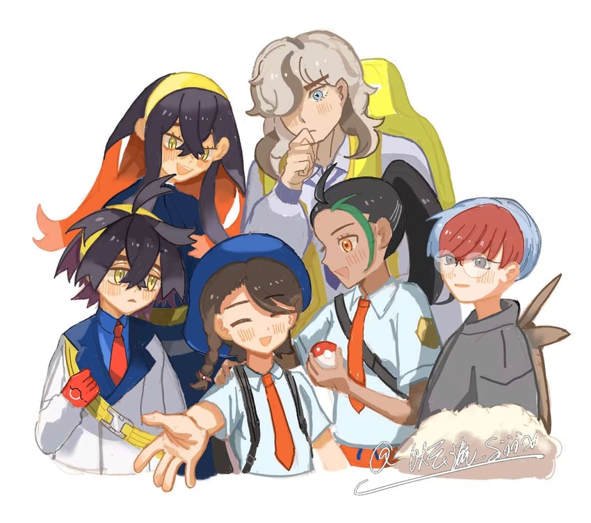 kieran, juliana, carmine, nemona, arven, and 1 more (pokemon and 1 more) drawn by al146908819