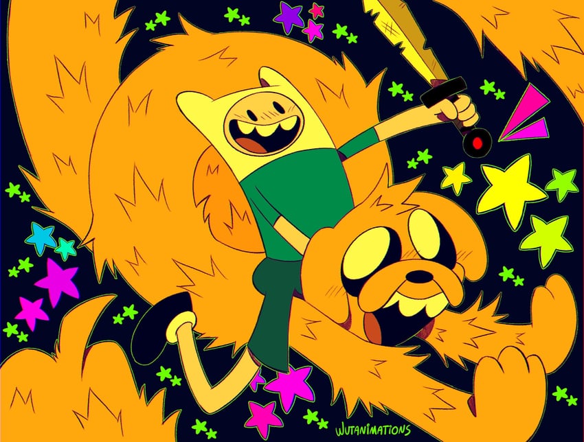 finn the human and jake the dog (adventure time) drawn by wutanimations