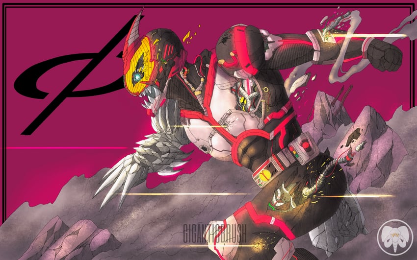kamen rider faiz and wolf orphnoch (kamen rider and 1 more) drawn by giganticbrush