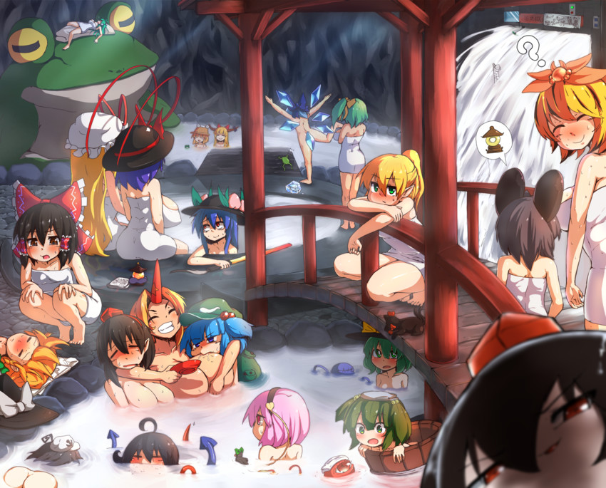 hakurei reimu, kirisame marisa, kochiya sanae, komeiji koishi, cirno, and 20 more (touhou and 3 more) drawn by peso_(cheese_company)