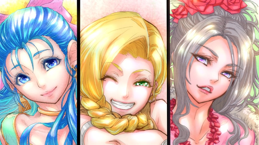 bianca, flora, and deborah (dragon quest and 1 more) drawn by tsukimi_(eyhyexx)