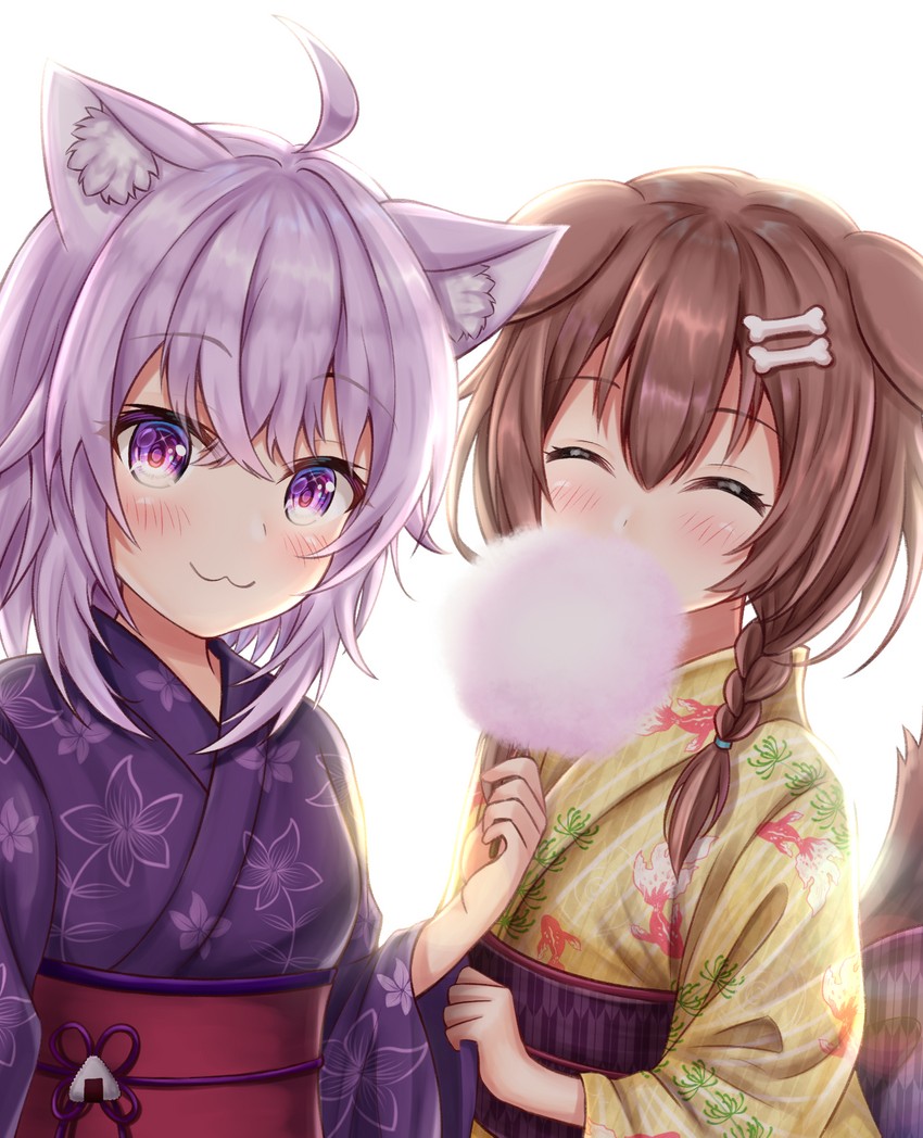 nekomata okayu and inugami korone (hololive) drawn by namekuji_ojiichan