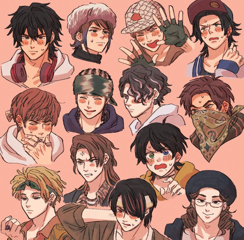 yamada ichiro, yamada saburo, yamada jiro, douan kazusato, kokuri ryouzan, and 8 more (hypnosis mic and 1 more) drawn by senzankou25