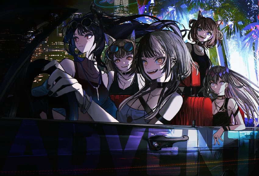 shiori novella, nerissa ravencroft, fuwawa abyssgard, mococo abyssgard, and koseki bijou (hololive and 1 more) drawn by john_kafka