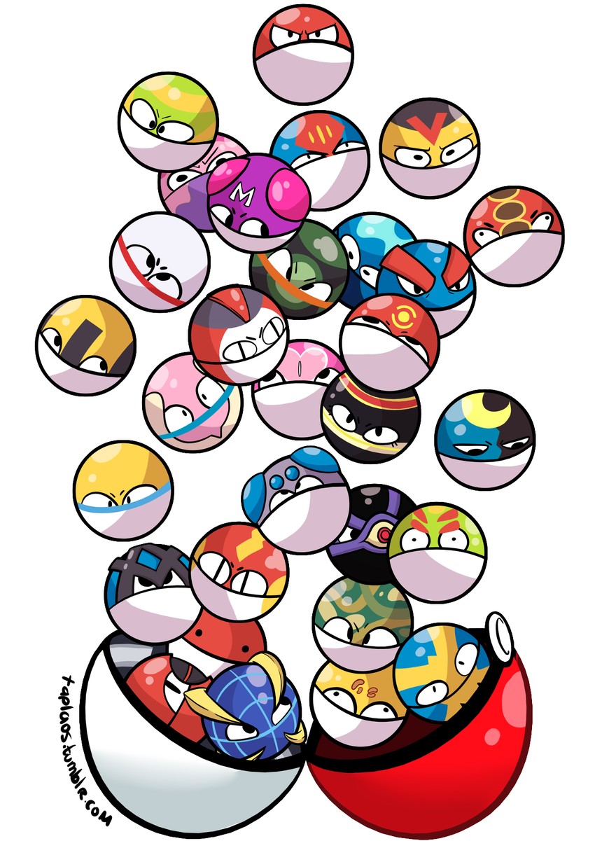 ditto, voltorb, and transformed ditto (pokemon and 1 more) drawn by taplaos