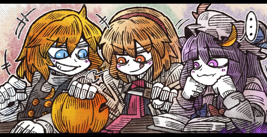 kirisame marisa, alice margatroid, and patchouli knowledge (touhou) drawn by suenari_(peace)