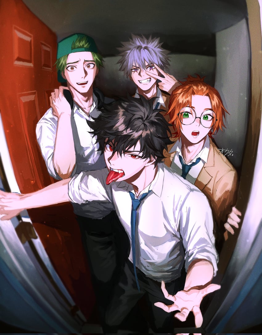 mogari shishikuno, kanzaki kaoru, kotaro tamon, and eugene korekishi (phantom busters) drawn by okuta_dayo