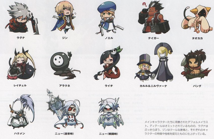 noel vermillion, ragna the bloodedge, nu-13, rachel alucard, taokaka, and 10 more (blazblue)