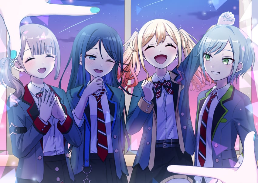 hatsune miku, tenma saki, hoshino ichika, mochizuki honami, and hinomori shiho (vocaloid and 1 more) drawn by nashinome_(y5wlht)