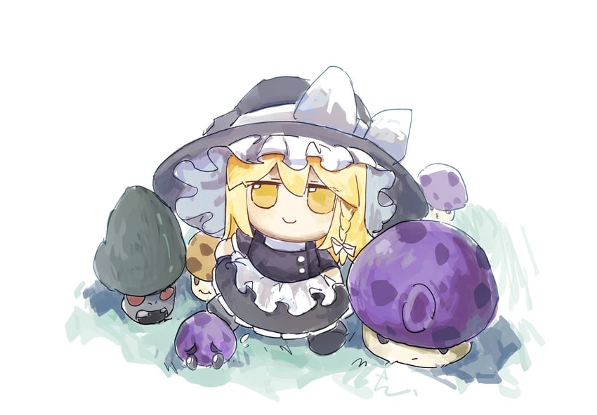 kirisame marisa, puff-shroom, hypno-shroom, sun-shroom, fume-shroom, and 1 more (touhou and 2 more) drawn by ge_dazuo