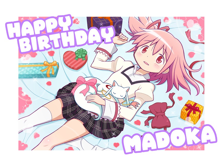 kaname madoka and kyubey (mahou shoujo madoka magica) drawn by gecchu