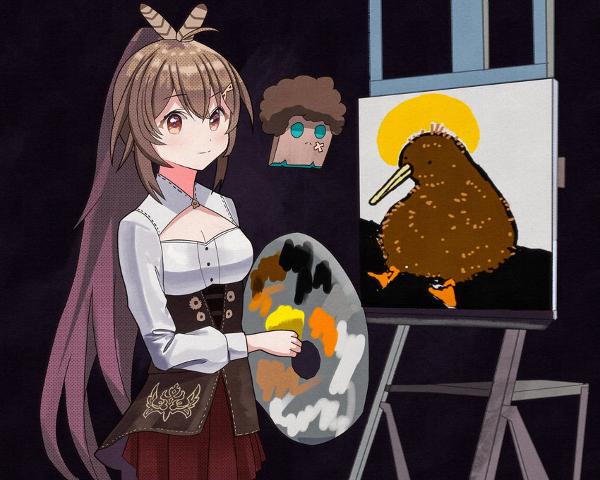 nanashi mumei, friend, and bob ross (hololive and 2 more) drawn by deozt