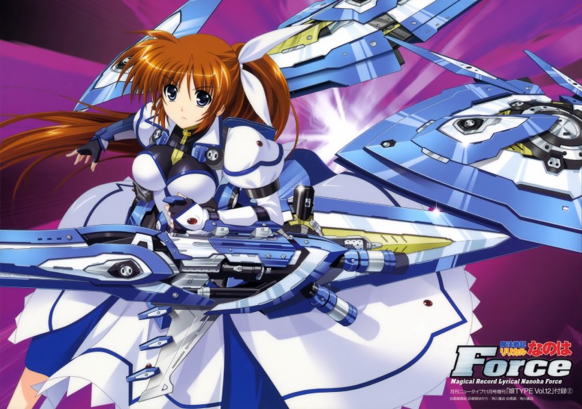 takamachi nanoha, raising heart, strike cannon, and fortress (lyrical nanoha and 2 more) drawn by higa_yukari
