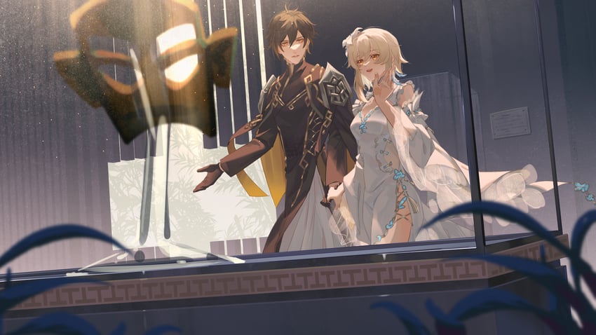 lumine and zhongli (genshin impact) drawn by yaoyaoisiris