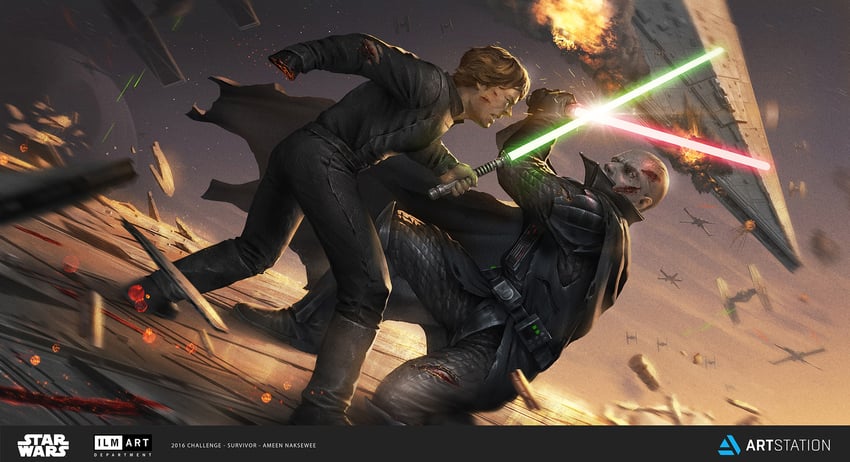 darth vader and luke skywalker (star wars) drawn by ameen_naksewee