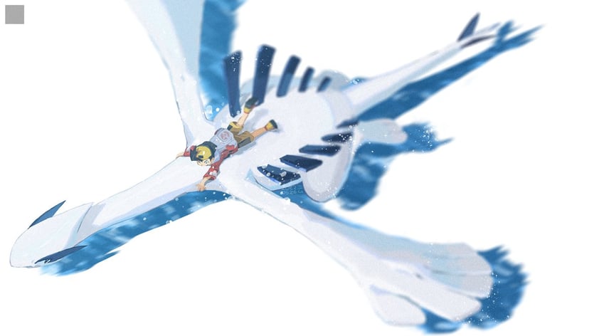 ethan and lugia (pokemon and 1 more) drawn by ponimu