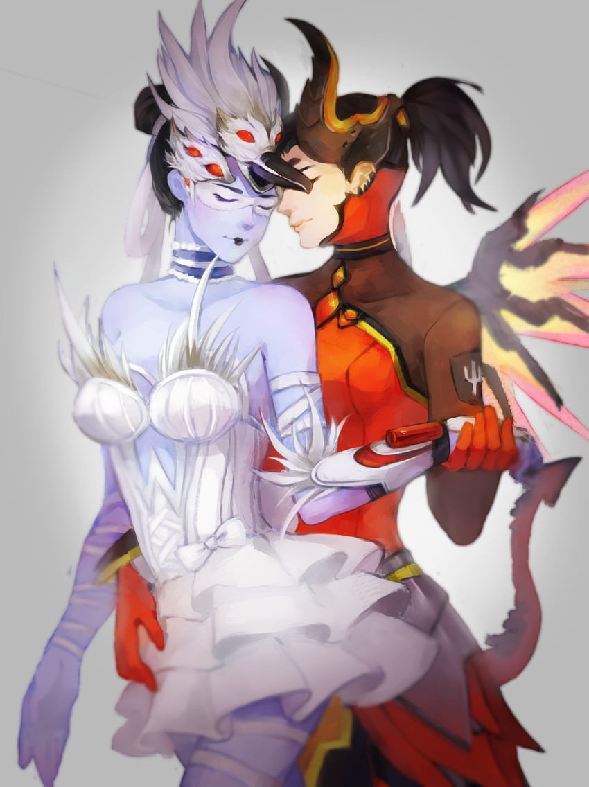 mercy, widowmaker, devil mercy, and odette widowmaker (overwatch and 1 more) drawn by lyncis