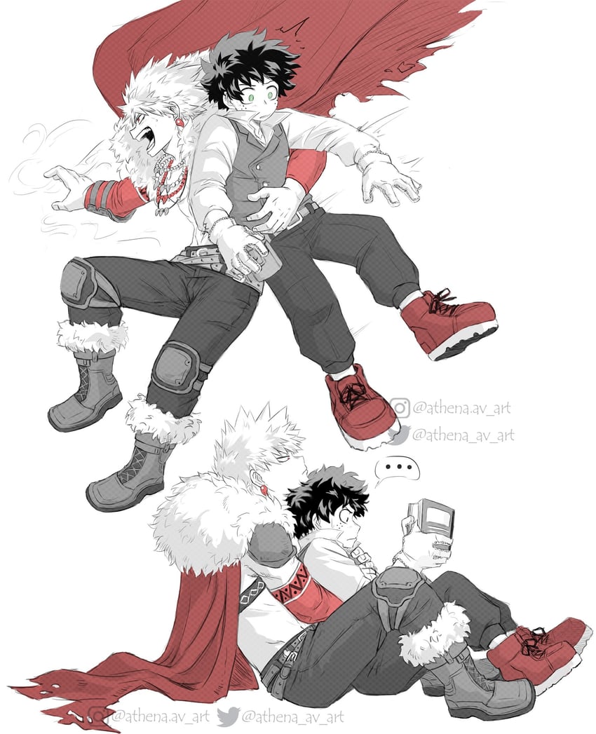 midoriya izuku and bakugou katsuki (boku no hero academia) drawn by athena_av