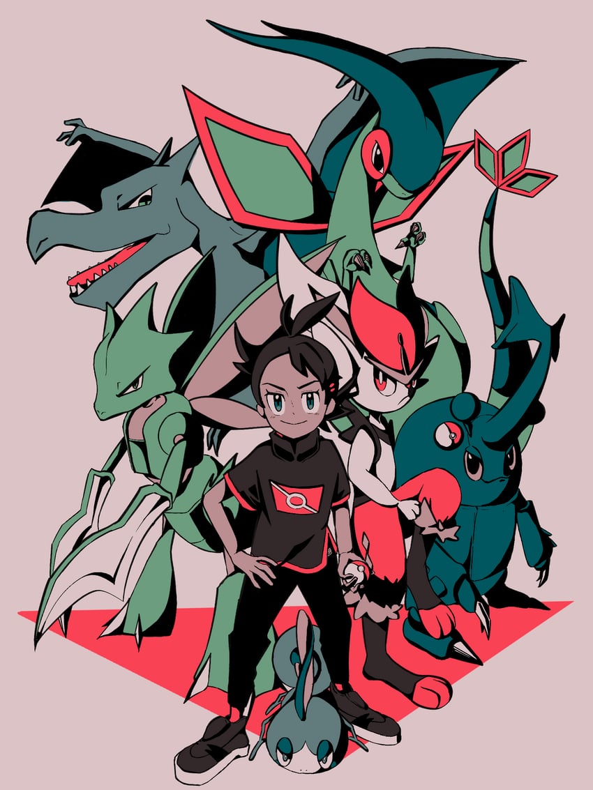 sobble, goh, cinderace, flygon, aerodactyl, and 2 more (pokemon and 1 more) drawn by ottoyamaotoko8
