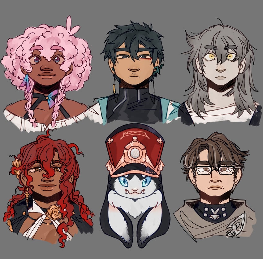trailblazer, stelle, march 7th, dan heng, himeko, and 2 more (honkai and 1 more) drawn by pcktknife