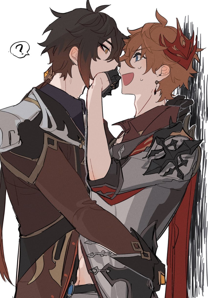 zhongli and tartaglia (genshin impact) drawn by poyapoya_c