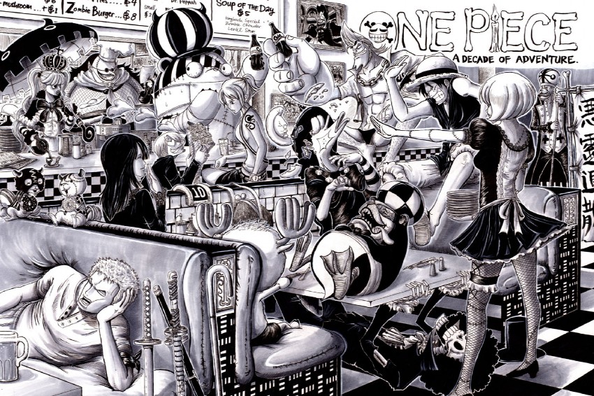nami, monkey d. luffy, nico robin, roronoa zoro, sanji, and 12 more (one piece) drawn by e1n